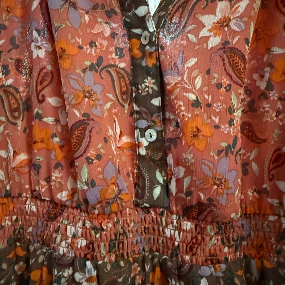 Figueroa & Flower Rust Floral Size Large Maxi Dress Boho Prairie Romantic - Picture 5 of 7